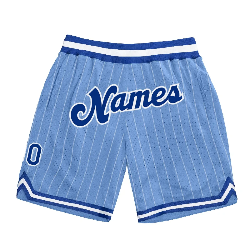 Men's basketball shorts pastel-style -Custom Light Blue White Pinstripe Royal-White Authentic Basketball Shorts