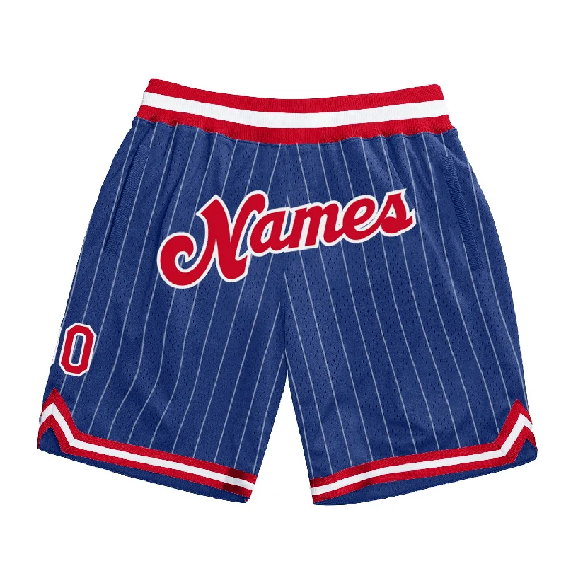 Men's basketball shorts moisture-sleek -Custom Royal White Pinstripe Red-White Authentic Basketball Shorts