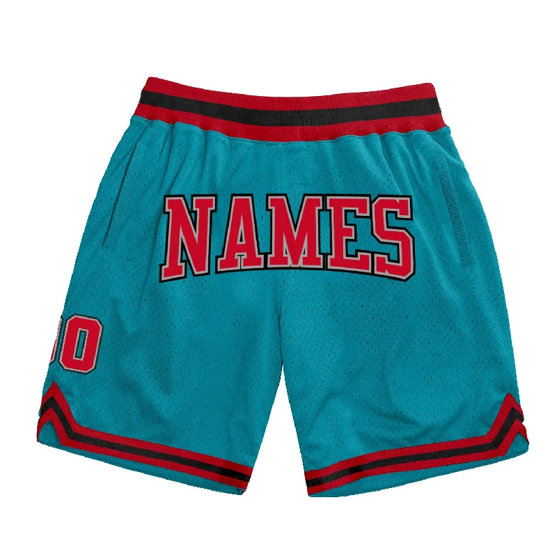 Men's basketball shorts hybrid-dynamic -Custom Teal Red-Black Authentic Throwback Basketball Shorts