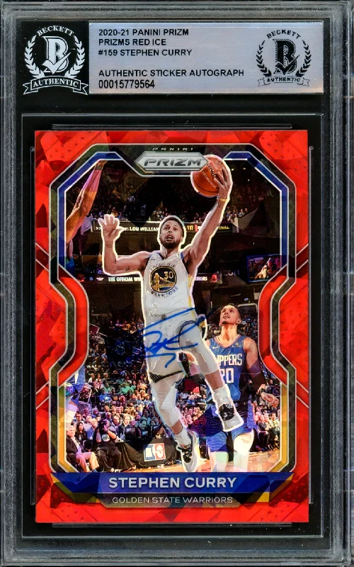 Men's basketball card vintage style -Stephen Curry Autographed 2020-21 Panini Prizm Red Ice Card #159 Golden State Warriors Beckett BAS #15779564