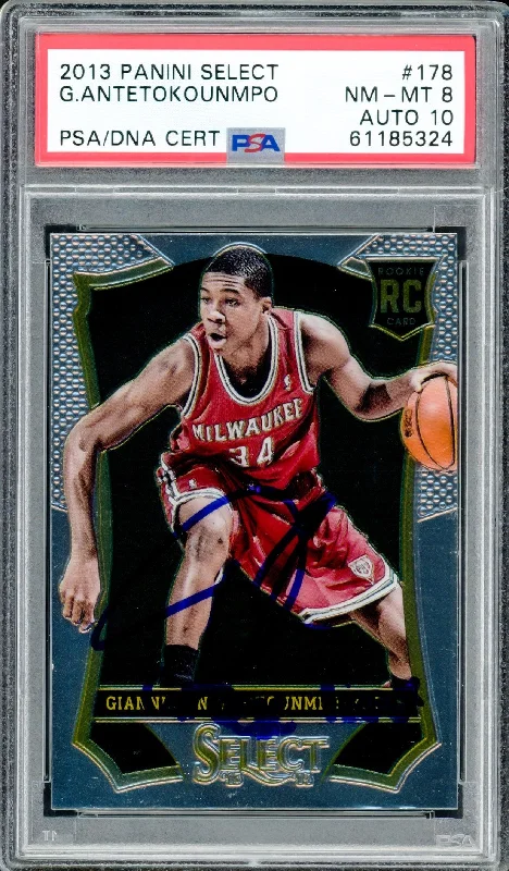 Men's basketball card retro design -Giannis Antetokounmpo Autographed 2013 Panini Select Rookie Card #178 Milwaukee Bucks PSA 8 Auto Grade Gem Mint 10 "Greek Freak" PSA/DNA #61185324