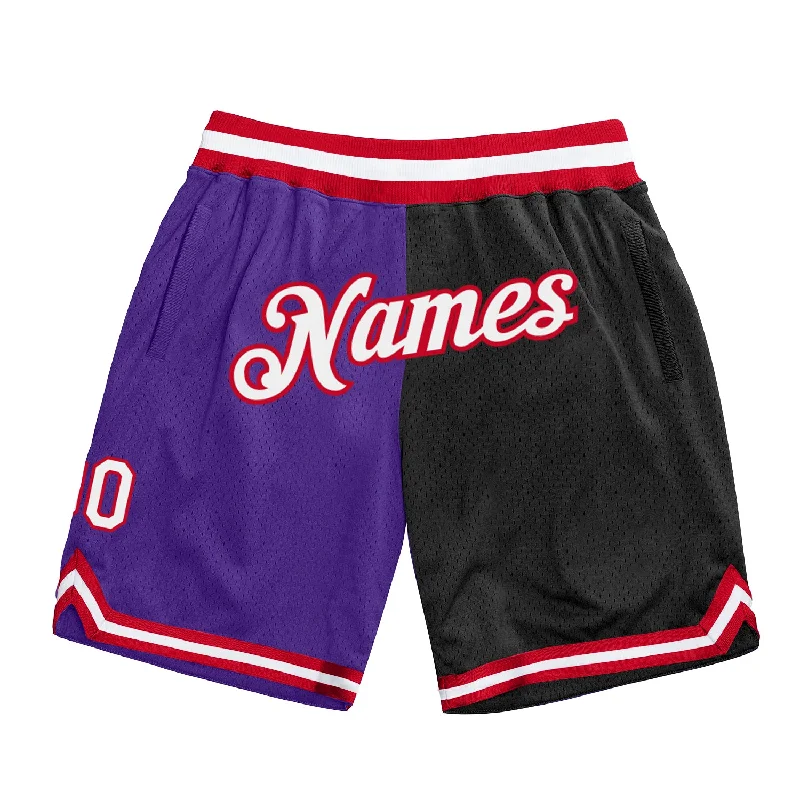 Men's basketball shorts sleek-urban -Custom Purple White-Black Authentic Throwback Split Fashion Basketball Shorts