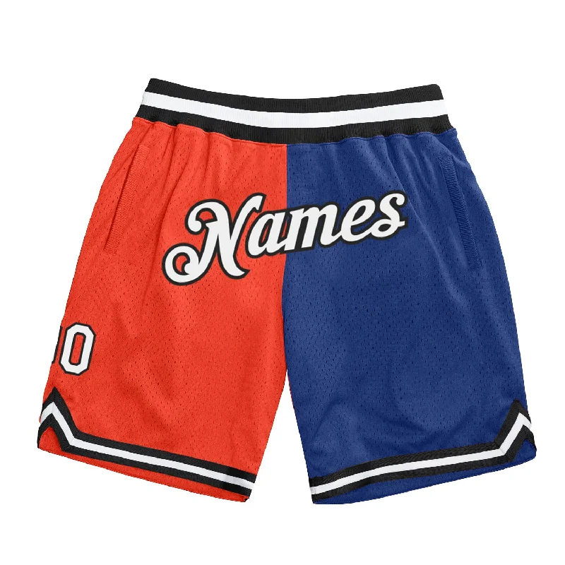 Men's basketball shorts sleek-hybrid -Custom Orange White-Royal Authentic Throwback Split Fashion Basketball Shorts