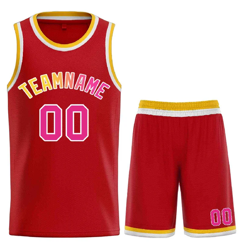 Men's basketball uniform sports jerseys -Custom Red Pink-White Classic Sets Curved Basketball Jersey