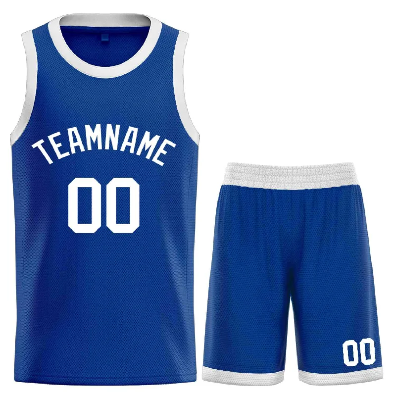 Men's basketball uniform durable quality -Custom Royal White-Classic Sets Curved Basketball Jersey