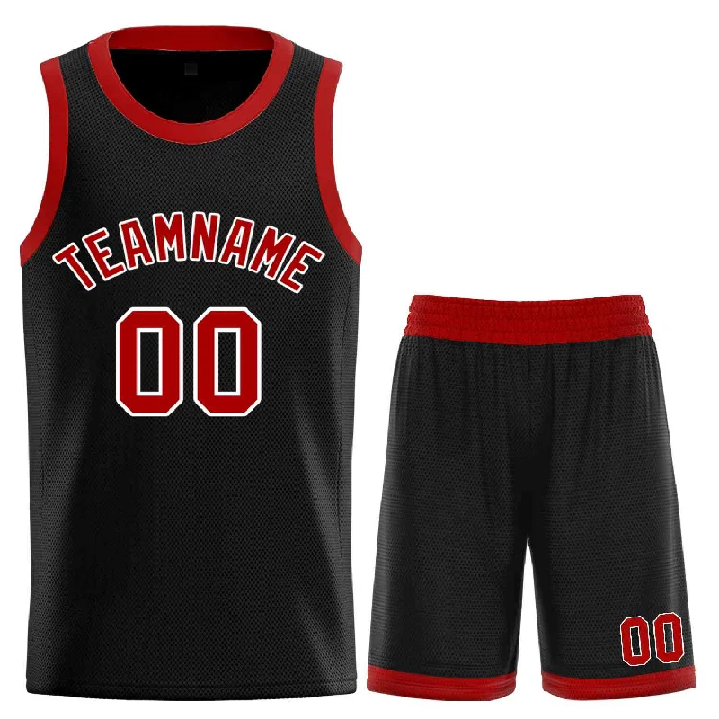 Men's basketball uniform vibrant prints -Custom Black Red-White Classic Sets Curved Basketball Jersey