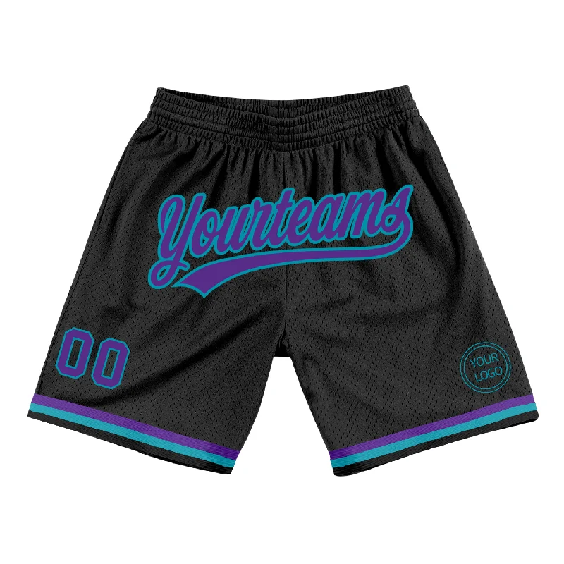 Men's basketball shorts urban-trend -Custom Black Purple-Teal Authentic Throwback Basketball Shorts