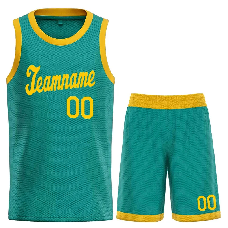 Men's basketball uniform lightweight outfit -Custom Teal Yellow Classic Sets Sports Uniform Basketball Jersey