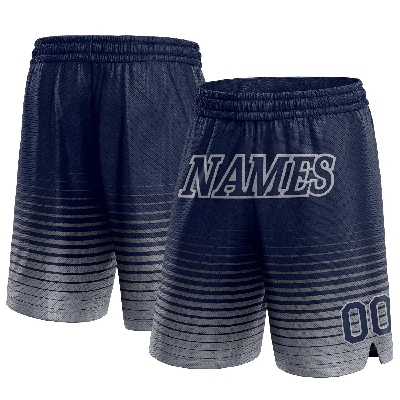 Men's basketball shorts active-team -Custom Navy Gray Pinstripe Fade Fashion Authentic Basketball Shorts