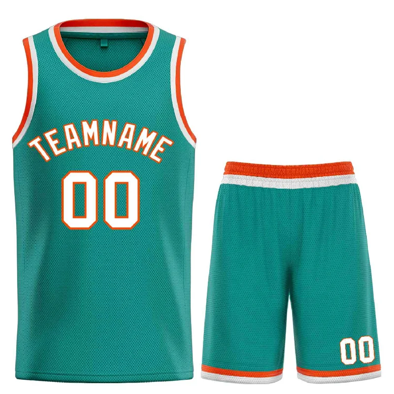 Men's basketball uniform stylish outfit -Custom Teal White-Orange Bull Classic Sets Basketball Jersey