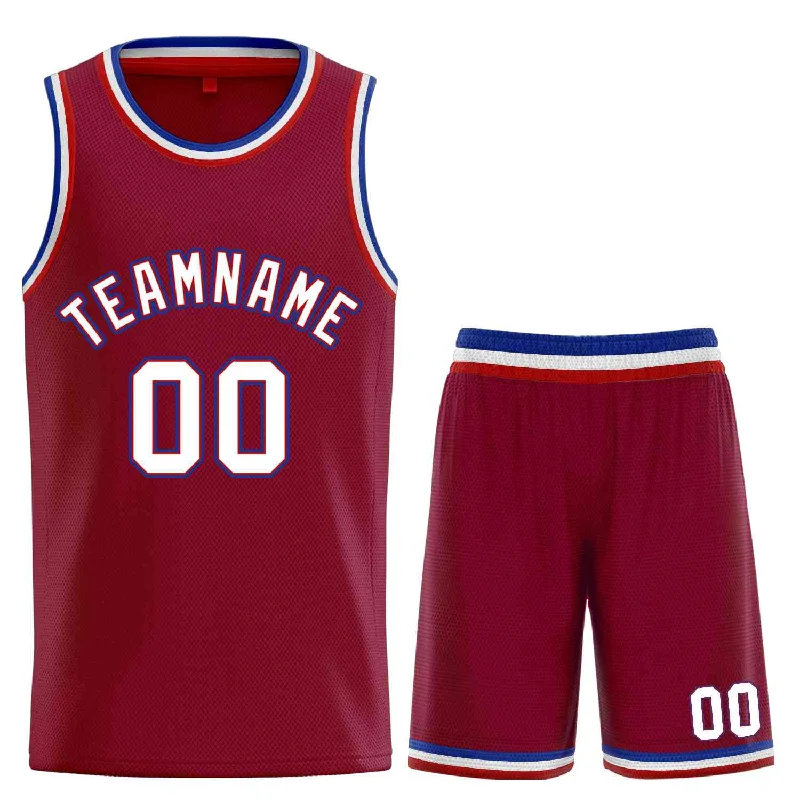 Men's basketball uniform bold colors -Custom Maroon White-Royal Classic Sets Curved Basketball Jersey