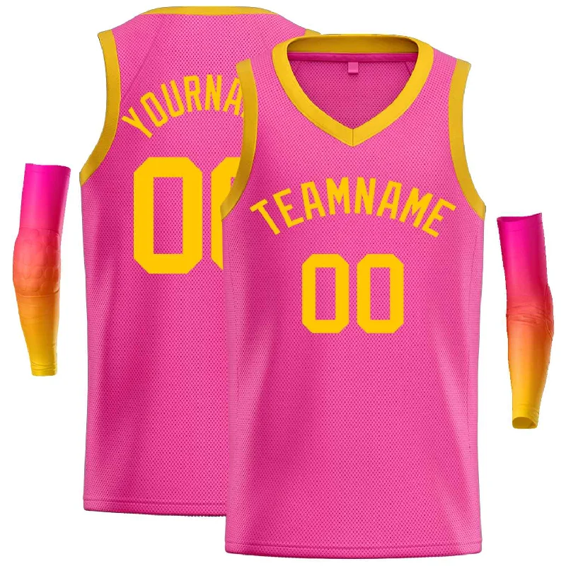 Men's basketball uniform lightweight collection -Custom Pink Yellow-Classic Tops Men Casual Basketball Jersey