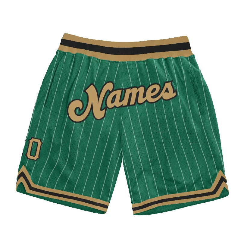 Men's basketball shorts performance-pro -Custom Kelly Green White Pinstripe Old Gold-Black Authentic Basketball Shorts