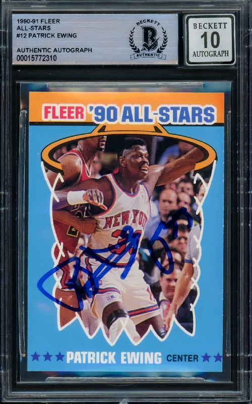 Men's basketball card affordable packs -Patrick Ewing Autographed 1990-91 Fleer All-Stars Card #12 New York Knicks Auto Grade Gem Mint 10 Beckett BAS #15772310