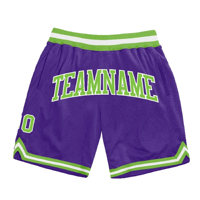 Men's basketball shorts elite-performance -Custom Purple Neon Green-White Authentic Throwback Basketball Shorts