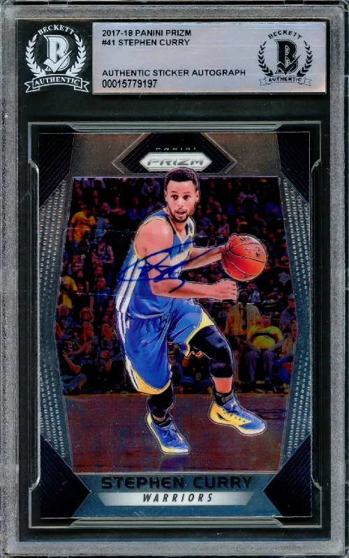 Men's basketball card sharp set -Stephen Curry Autographed 2017-18 Panini Prizm Card #41 Golden State Warriors Beckett BAS Stock #216844