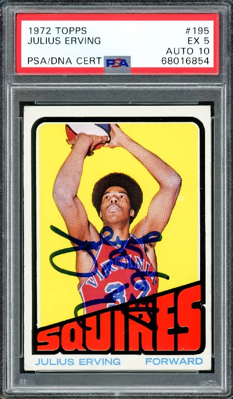 Men's basketball card low-cost option -Julius Erving Autographed 1972-73 Topps Rookie Card #195 Philadelphia 76ers PSA 5 Auto Grade Gem Mint 10 PSA/DNA #68016854