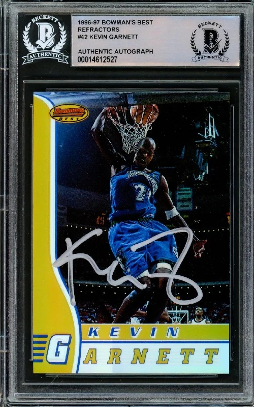 Men's basketball card custom lineup -Kevin Garnett Autographed 1996-97 Bowman's Best Refractor Card #42 Minnesota Timberwolves Beckett BAS #14612527