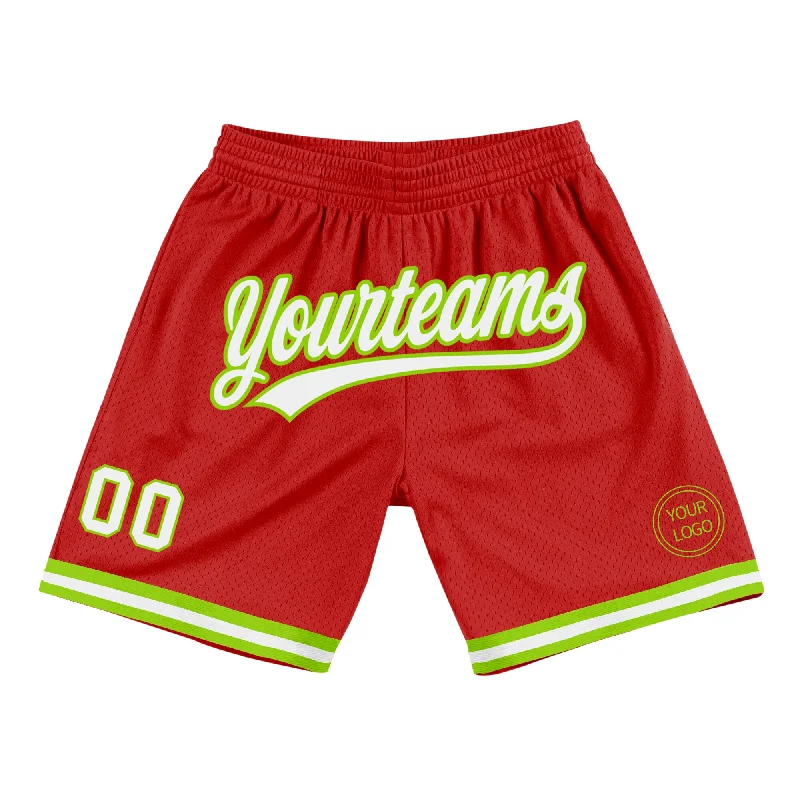 Men's basketball shorts urban-performance -Custom Red White-Neon Green Authentic Throwback Basketball Shorts