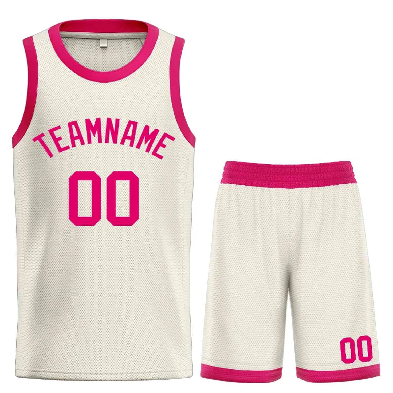 Men's basketball uniform team offer -Custom Cream Pink Classic Sets Bull Basketball Jersey