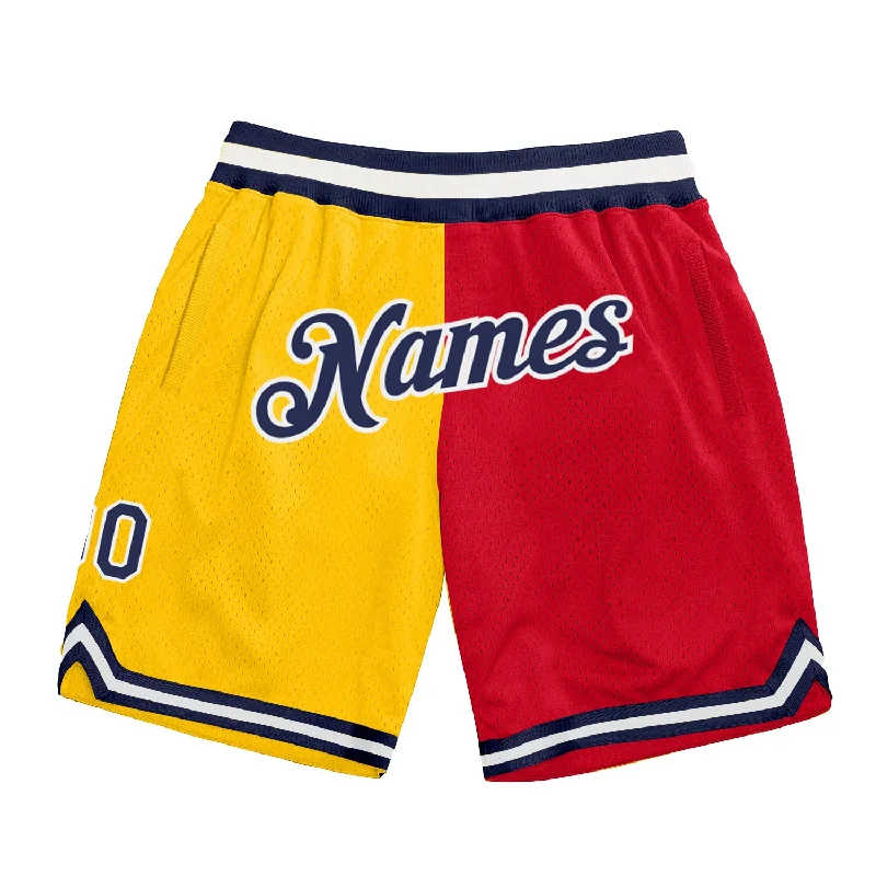 Men's basketball shorts lightweight-hybrid -Custom Gold Navy-Red Authentic Throwback Split Fashion Basketball Shorts