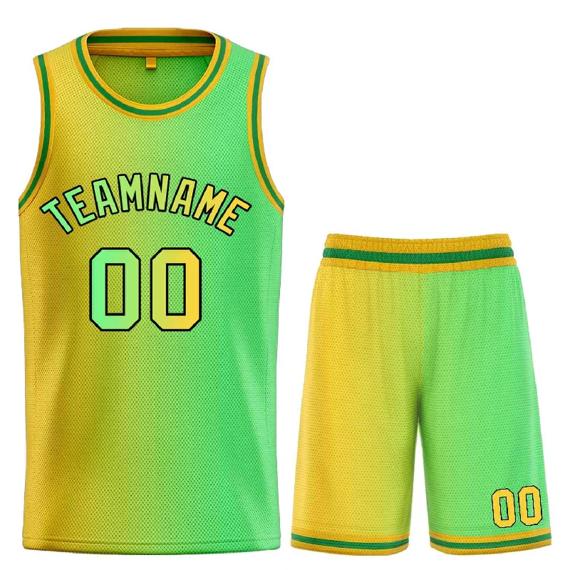 Men's basketball uniform high quality ensemble -Custom Yellow Green-Black Bull Gradient Fashion Sets Basketball Jersey