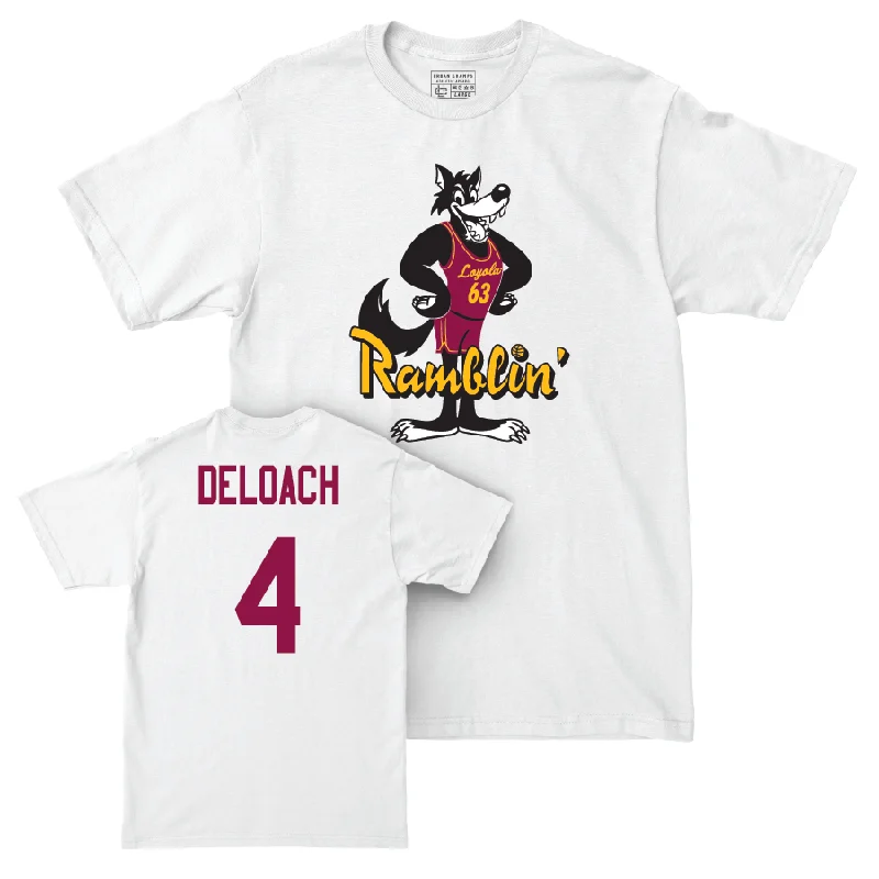 Men's basketball T-shirt light package -Men's Basketball White Ramblin' Comfort Colors Tee  - Jalen DeLoach