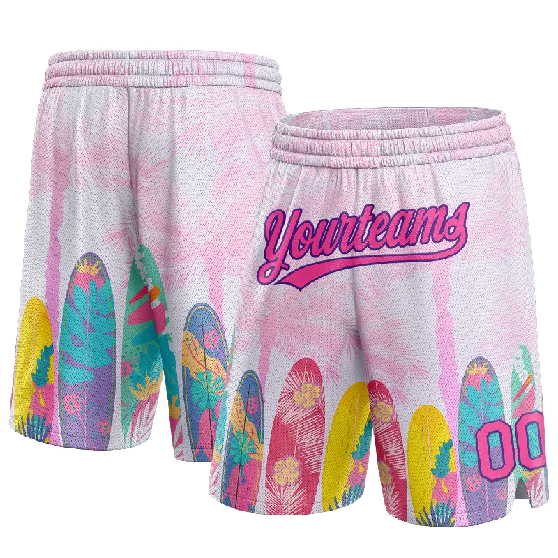 Men's basketball shorts cooling-pro -Custom Pink Purple 3D Pattern Hawaii Palm Trees Authentic Basketball Shorts