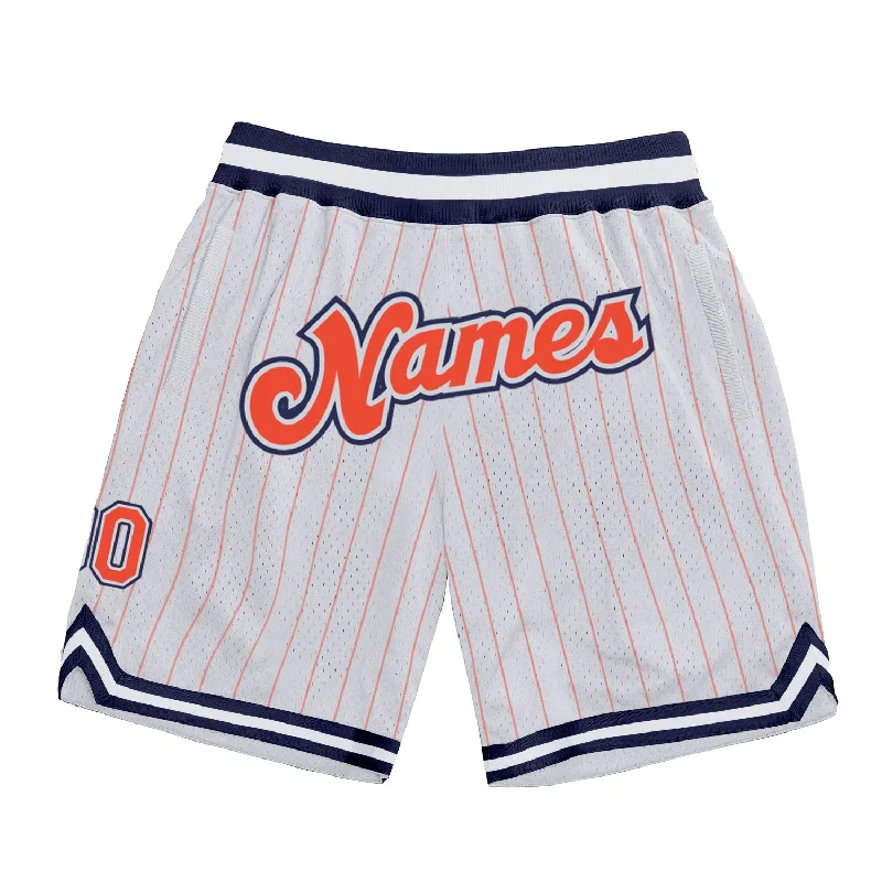 Men's basketball shorts cooling-team -Custom White Orange Pinstripe Orange-Navy Authentic Basketball Shorts