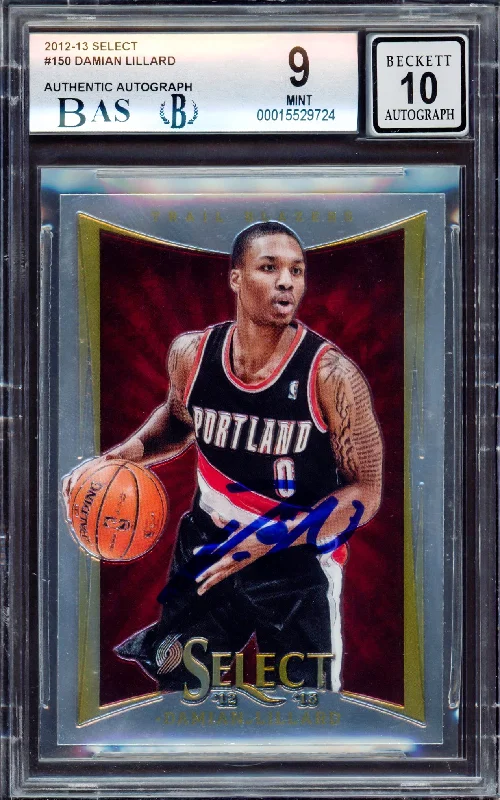 Men's basketball card sport deal -Damian Lillard Autographed 2012-13 Panini Select Rookie Card #150 Portland Trail Blazers BGS 9 Auto Grade Gem Mint 10 Beckett BAS Stock #214861