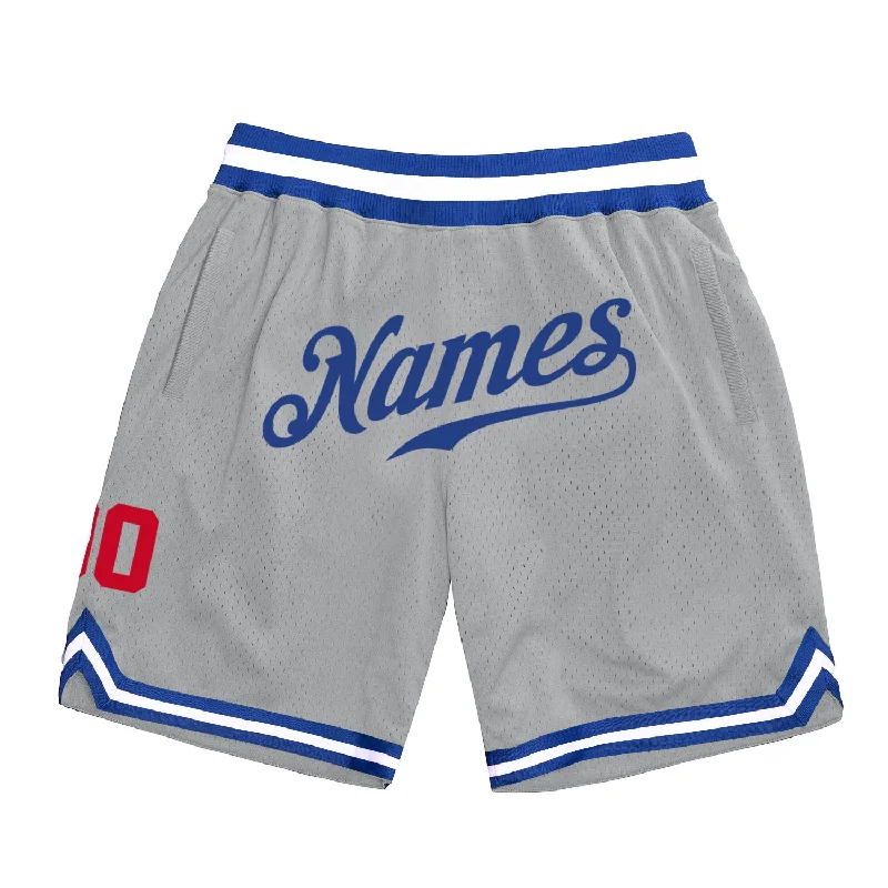 Men's basketball shorts pro-cut -Custom Gray Royal-Red Authentic Throwback Basketball Shorts