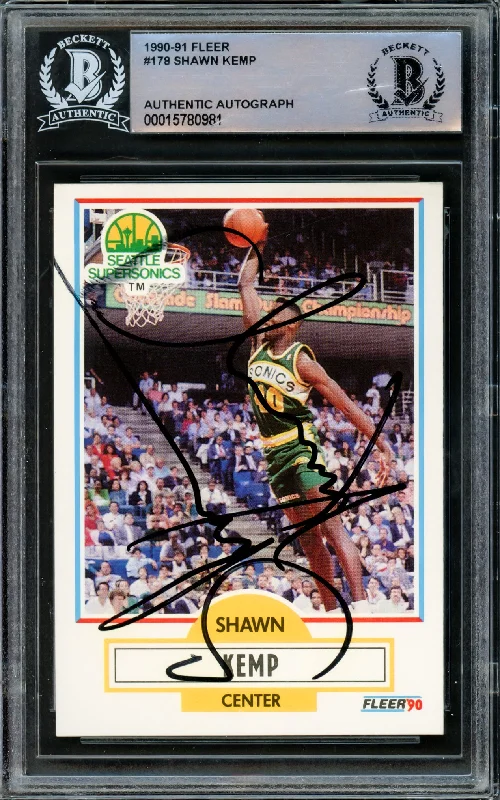 Men's basketball card rookie edition -Shawn Kemp Autographed 1990-91 Fleer Rookie Card #178 Seattle Supersonics Vintage Signature Beckett BAS #15780981