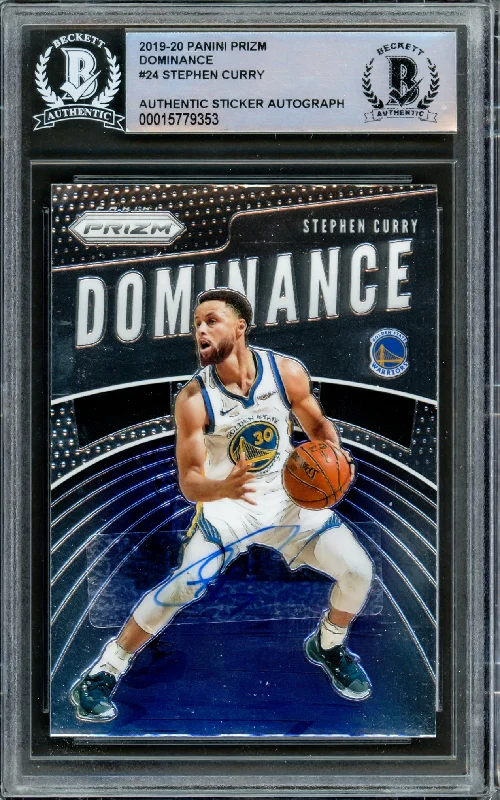 Men's basketball card athletic pose -Stephen Curry Autographed 2019-20 Panini Prizm Dominance Card #24 Golden State Warriors Beckett BAS #15779353