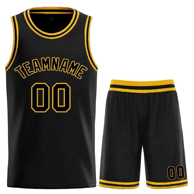 Men's basketball uniform fast shipping -Custom Black Yellow-Classic Sets Curved Basketball Jersey