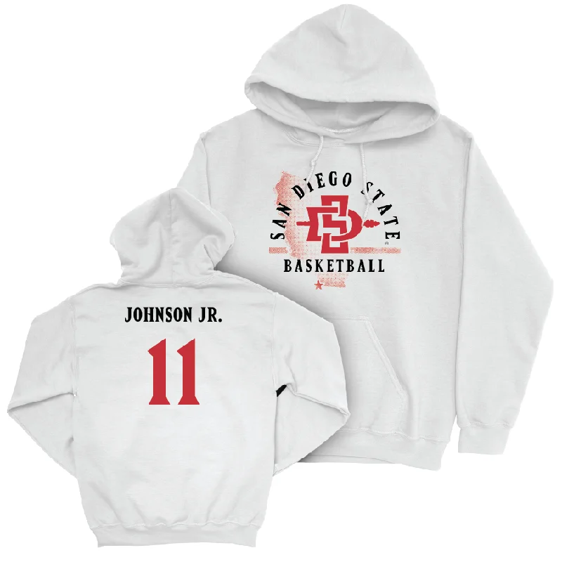 Men's hoodies sweat-design -SDSU Men's Basketball White State Hoodie - Demarshay Johnson Jr. #11