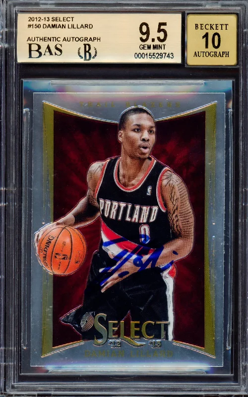 Men's basketball card high-end lineup -Damian Lillard Autographed 2012-13 Panini Select Rookie Card #150 Portland Trail Blazers BGS 9.5 Auto Grade Gem Mint 10 Beckett BAS #15529743