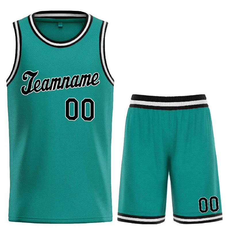 Men's basketball uniform stylish ensemble -Custom Teal Black-White Classic Sets Sports Uniform Basketball Jersey