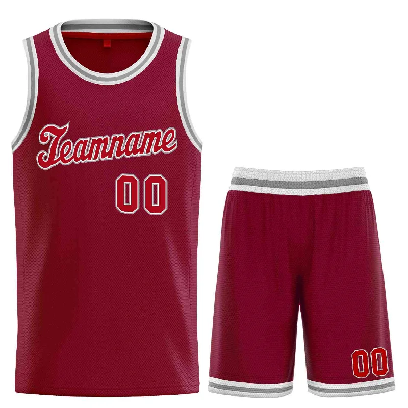 Men's basketball uniform affordable shorts -Custom Maroon Red-Gray Classic Sets Sports Uniform Basketball Jersey