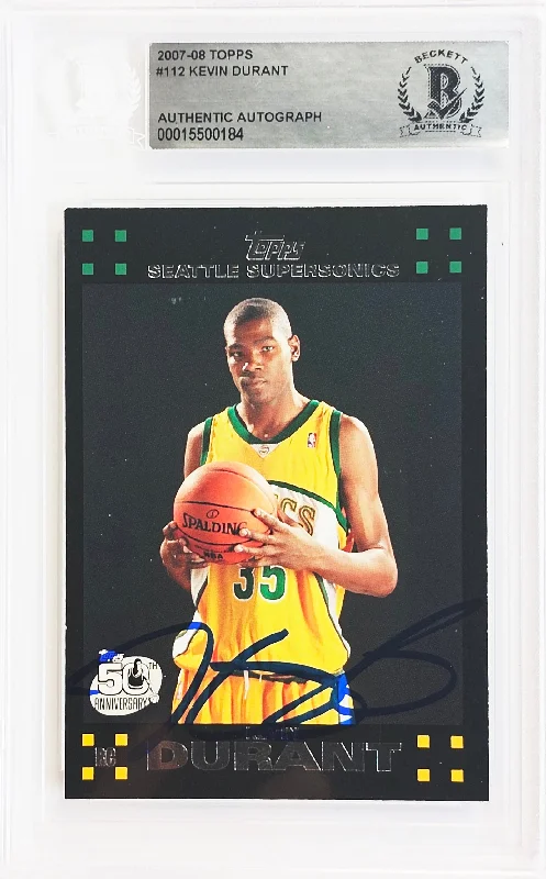 Men's basketball card trendy kit -Kevin Durant Autographed 2007-08 Topps Rookie Card #112 Seattle Sonics On Card Beckett BAS #15500184