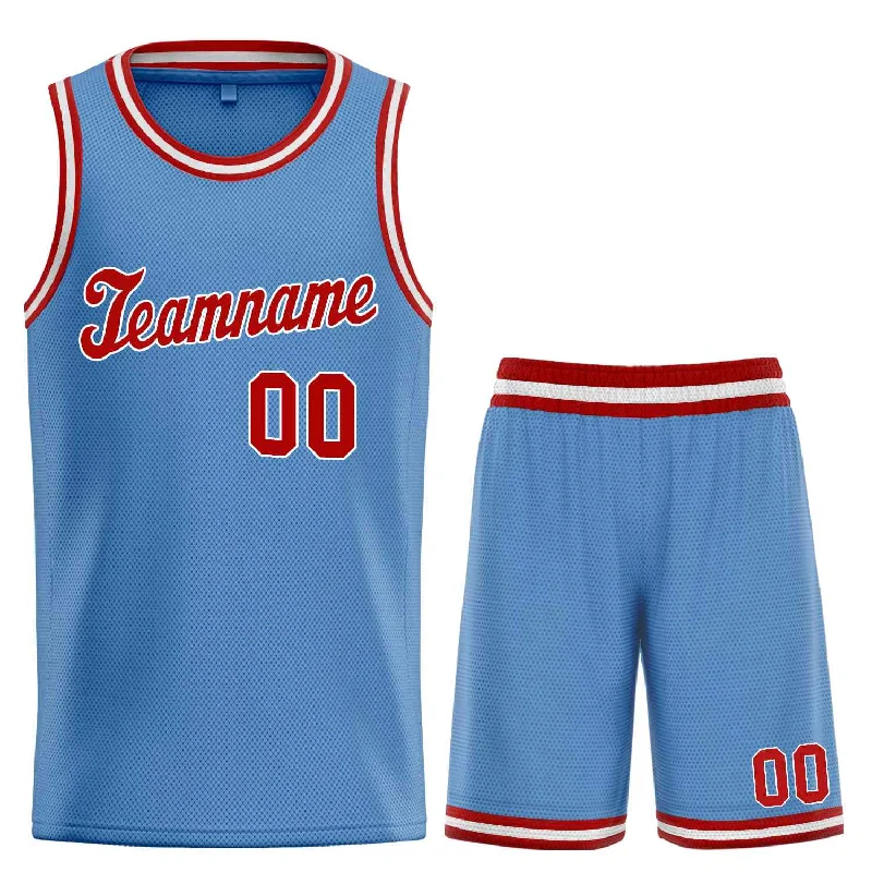 Men's basketball uniform stylish outfit -Custom Light Blue Red-White Classic Sets Sports Uniform Basketball Jersey