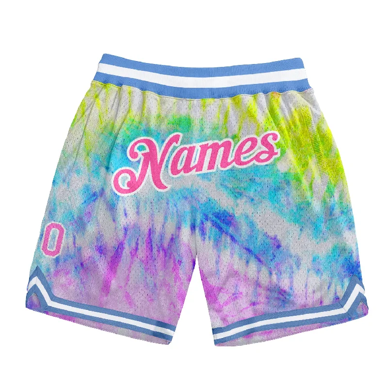 Men's basketball shorts dynamic-fit -Custom Tie Dye Pink-White 3D Authentic Basketball Shorts