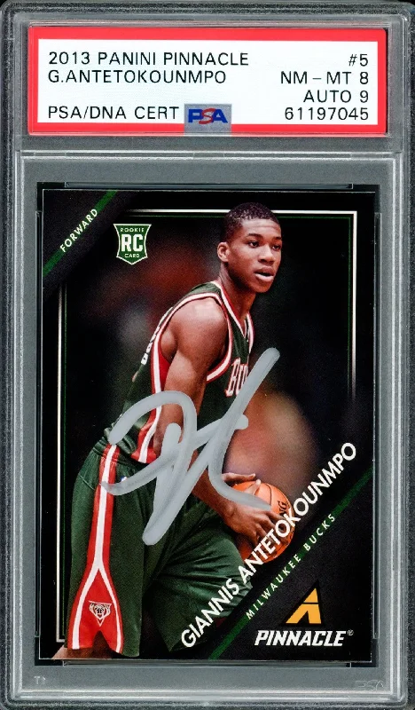 Men's basketball card team sale -Giannis Antetokounmpo Autographed 2013 Panini Pinnacle Rookie Card #5 Milwaukee Bucks PSA 8 Auto Grade Mint 9 PSA/DNA #61197045