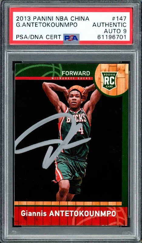 Men's basketball card team special -Giannis Antetokounmpo Autographed 2013 Panini NBA China Rookie Card #147 Milwaukee Bucks Auto Grade Mint 9 PSA/DNA #61196701