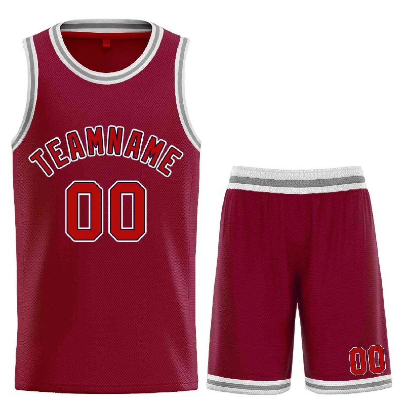 Men's basketball uniform casual wear -Custom Maroon Red-White Classic Sets Curved Basketball Jersey