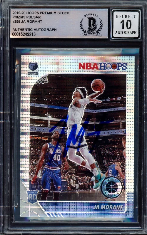 Men's basketball card quality sale -Ja Morant Autographed 2019-20 Hoops Premium Stock Prizms Pulsar Rookie Card #259 Memphis Grizzlies Auto Grade Gem Mint 10 Beckett BAS #15249213