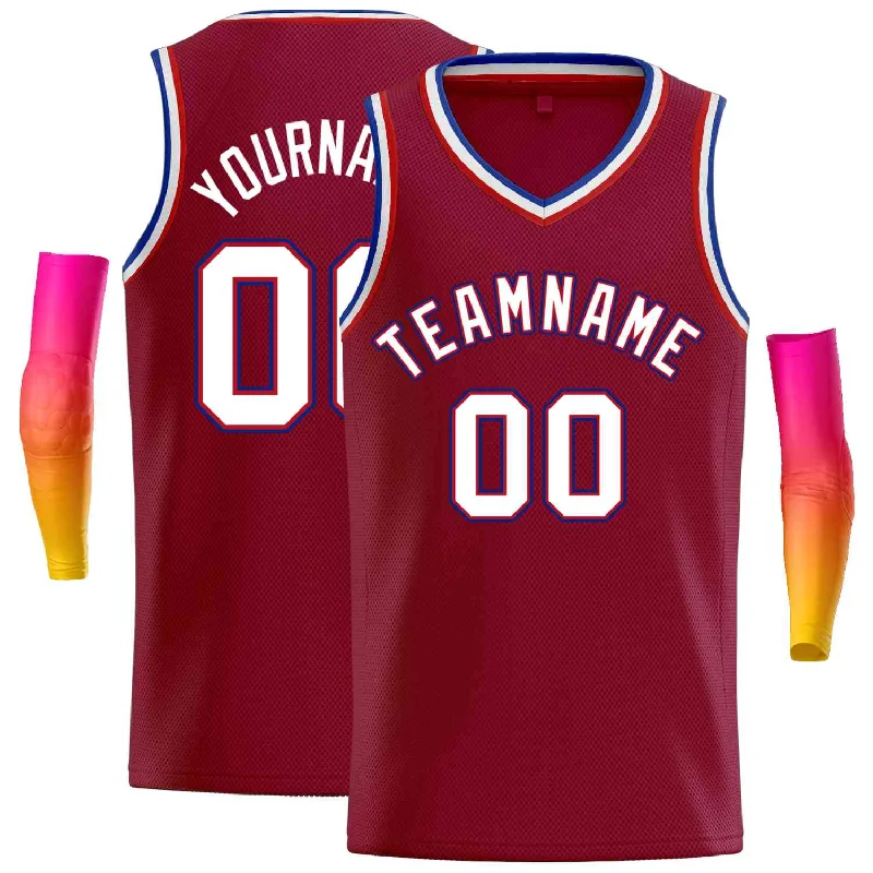 Men's basketball uniform extra large sizes -Custom Maroon White-Royal Classic Tops Men Casual Basketball Jersey