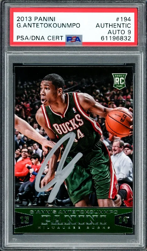 Men's basketball card squad exclusive -Giannis Antetokounmpo Autographed 2013 Panini Rookie Card #194 Milwaukee Bucks Auto Grade Mint 9 PSA/DNA #61196832