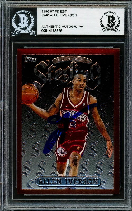 Men's basketball card sport series -Allen Iverson Autographed 1996-97 Topps Finest Sterling Rookie Card #240 Philadelphia 76ers Beckett BAS #14133955