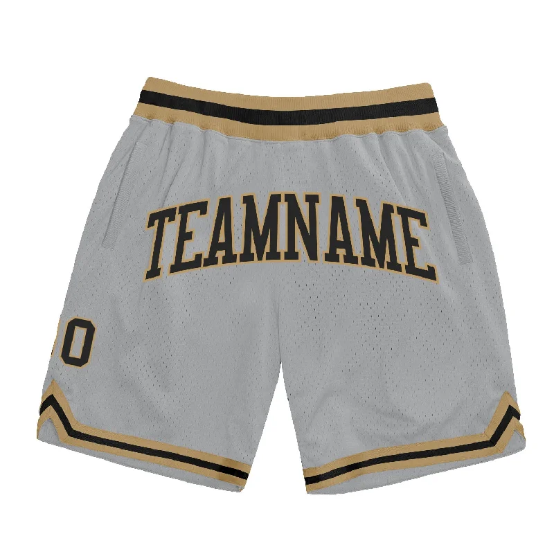 Men's basketball shorts stretch-pro -Custom Gray Black-Old Gold Authentic Throwback Basketball Shorts