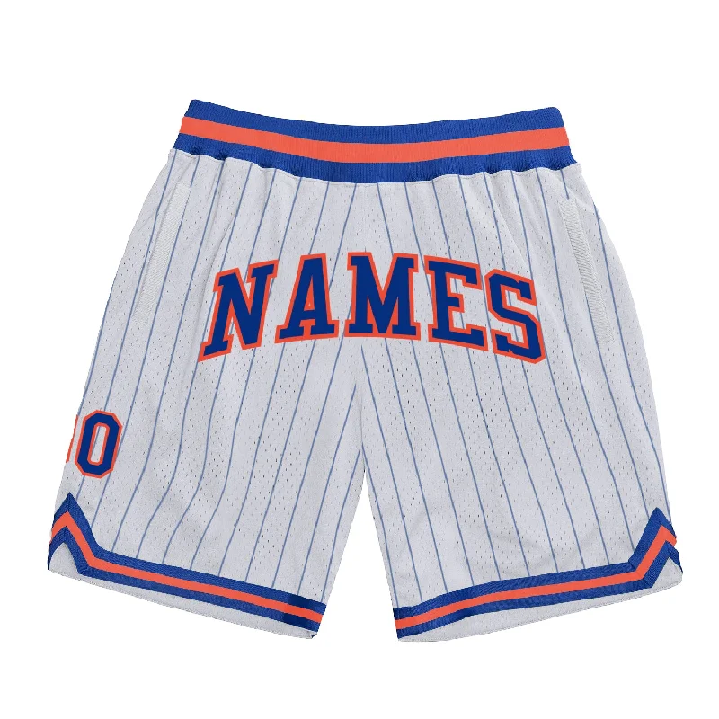 Men's basketball shorts urban-pro -Custom White Royal Pinstripe Royal-Orange Authentic Basketball Shorts